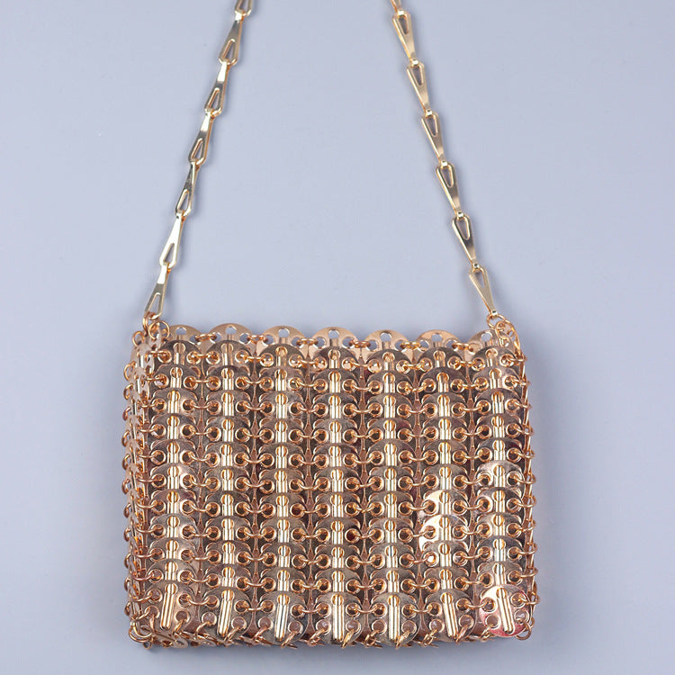 Sac à bandoulière en métal à sequins de grande capacité pour téléphone portable, sac à bandoulière fait à la main, tendance 