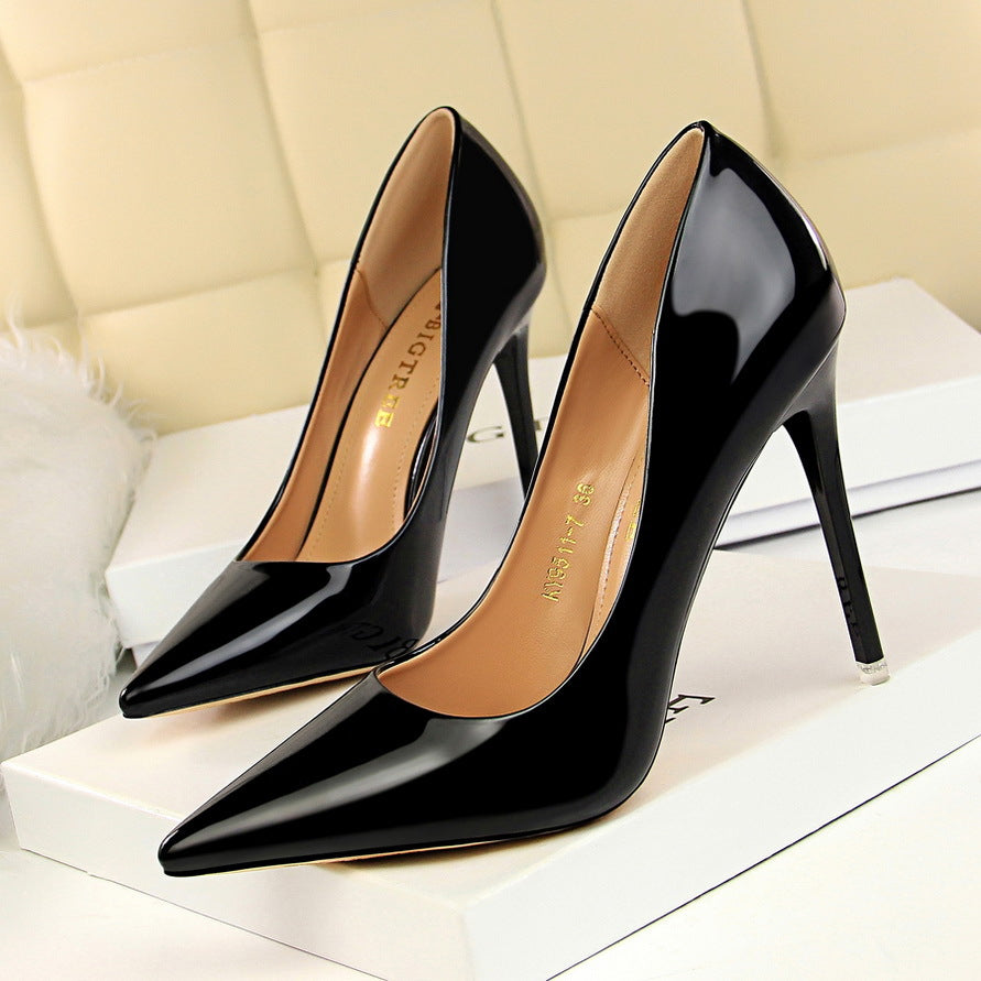 Metal Heel High Heel Low Cut Pointed Toe Nightclubs Thinner High Heels Thin Shoes