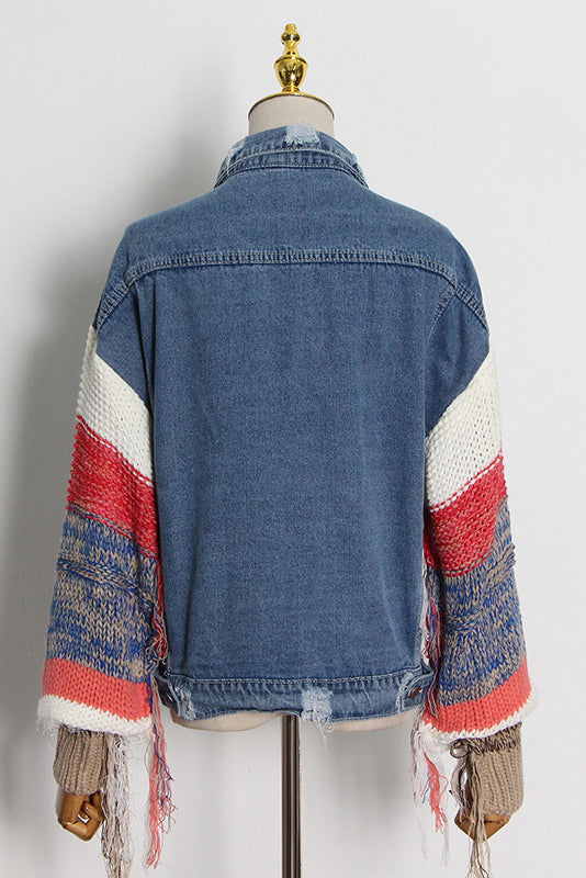 Knit Panel  Denim Button Jacket