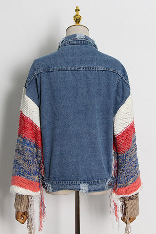 Knit Panel  Denim Button Jacket