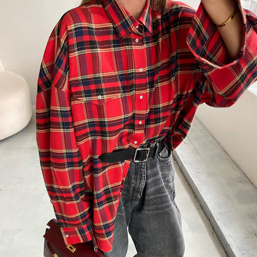 Chemise à carreaux tendance rétro à carreaux pour femme