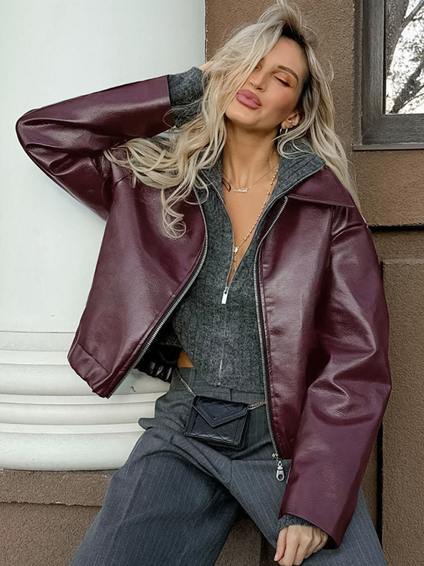 Faux Leather Zipper Jacket