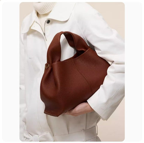 French Niche Boling Cloud Bag Lychee Pattern Soft Leather All Match Open Handbag One-Shoulder Crossboby Bag