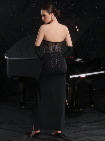 Sleeveless vintage rhinestone evening dress