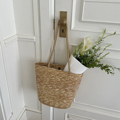 Simple Straw Shoulder Straw Bag Vacation Beach Bag