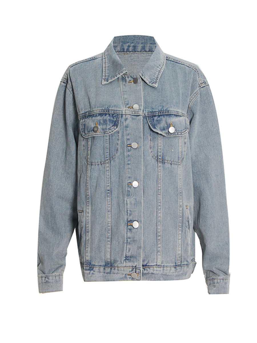 Lapel Long Sleeve Buttoned Denim Jacket