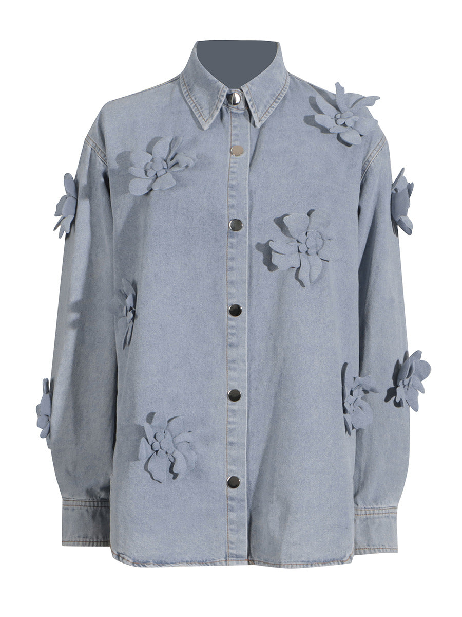 3D Flower Shirt Denim Jacket