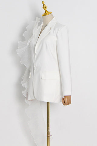 Sheer Mesh Ruffled Irregular Loose Fit Trench Coat - White