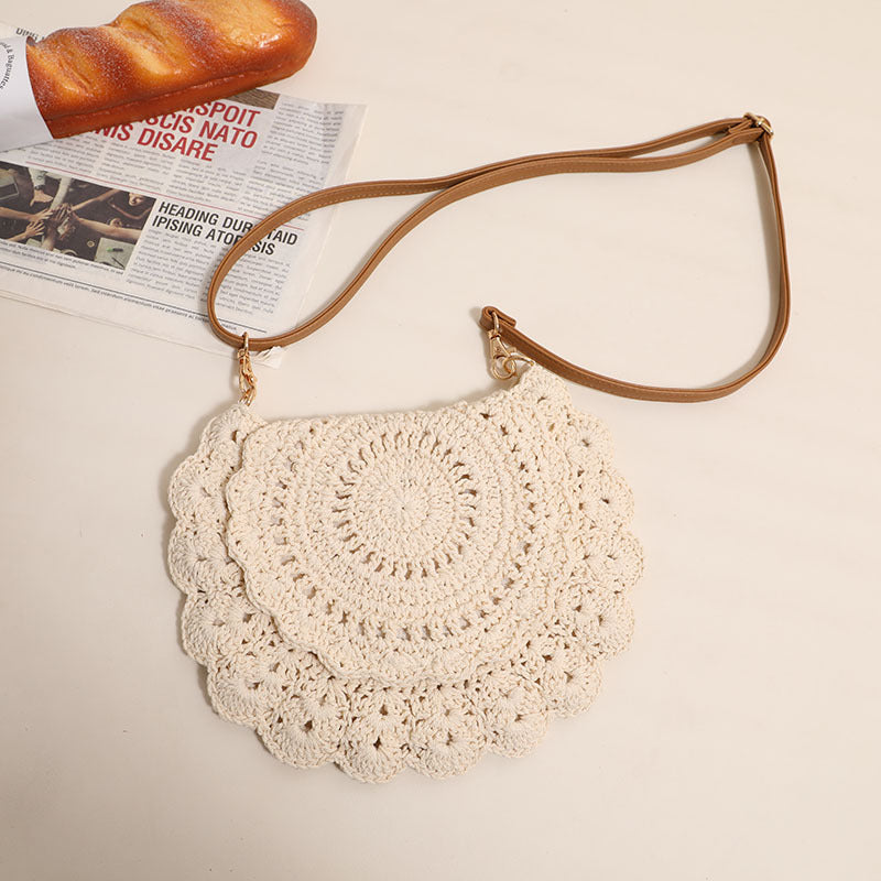 Lace Crossbody Cotton Thread Hollow Out Cutout Shoulder Straw Bag Vacation Beach Bag