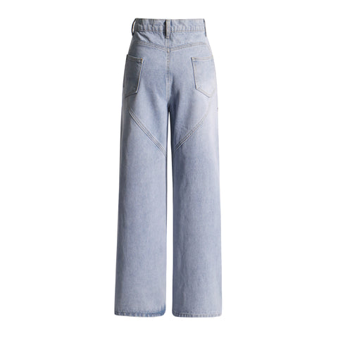 Crystal Cut-Out Straight Jeans - Light Blue