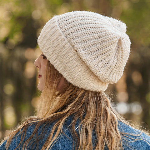 Bonnet en laine amincissant, bonnet chaud de protection des oreilles, bonnet tricoté de couleur unie 