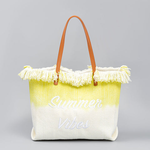 Embroidered Tote Bag Tassel Canvas Bag Magnetic Snap Office Bag Underarm Bag Beach Shoulder Bag Summer