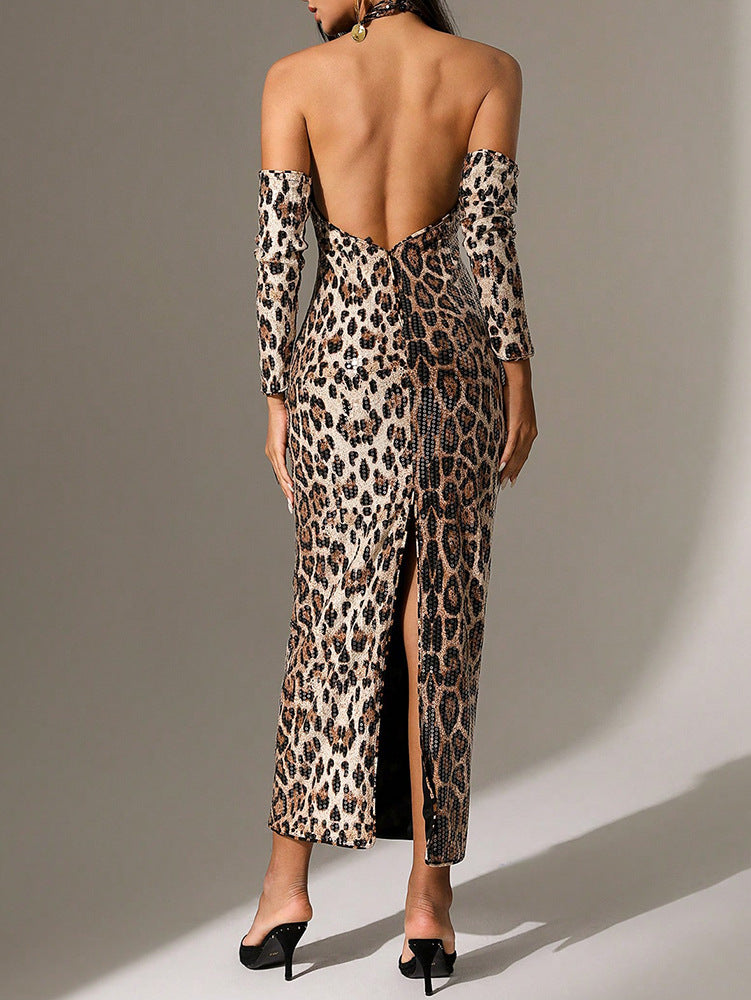 Sequined hollow halter neck backless dress Luis Shop Sequined hollow halter neck backless dress Luis Shop