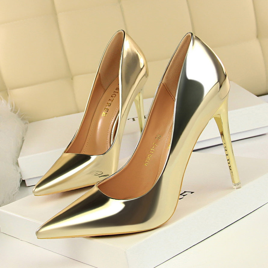 Metal Heel High Heel Low Cut Pointed Toe Nightclubs Thinner High Heels Thin Shoes