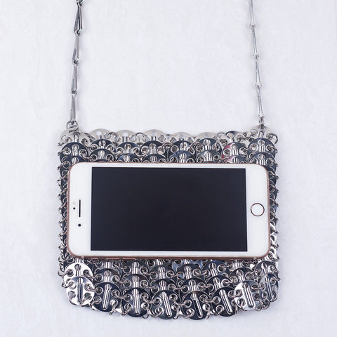 Metall Sequ Große Kapazität Telefon Crossbody Kette Tasche DIY Handgemachte Trendy 