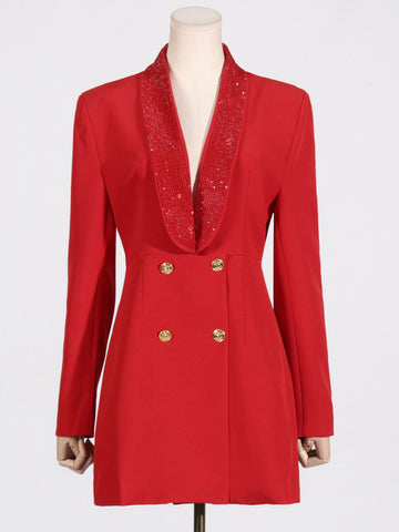 Embellished Backless Blazer Dress - Red