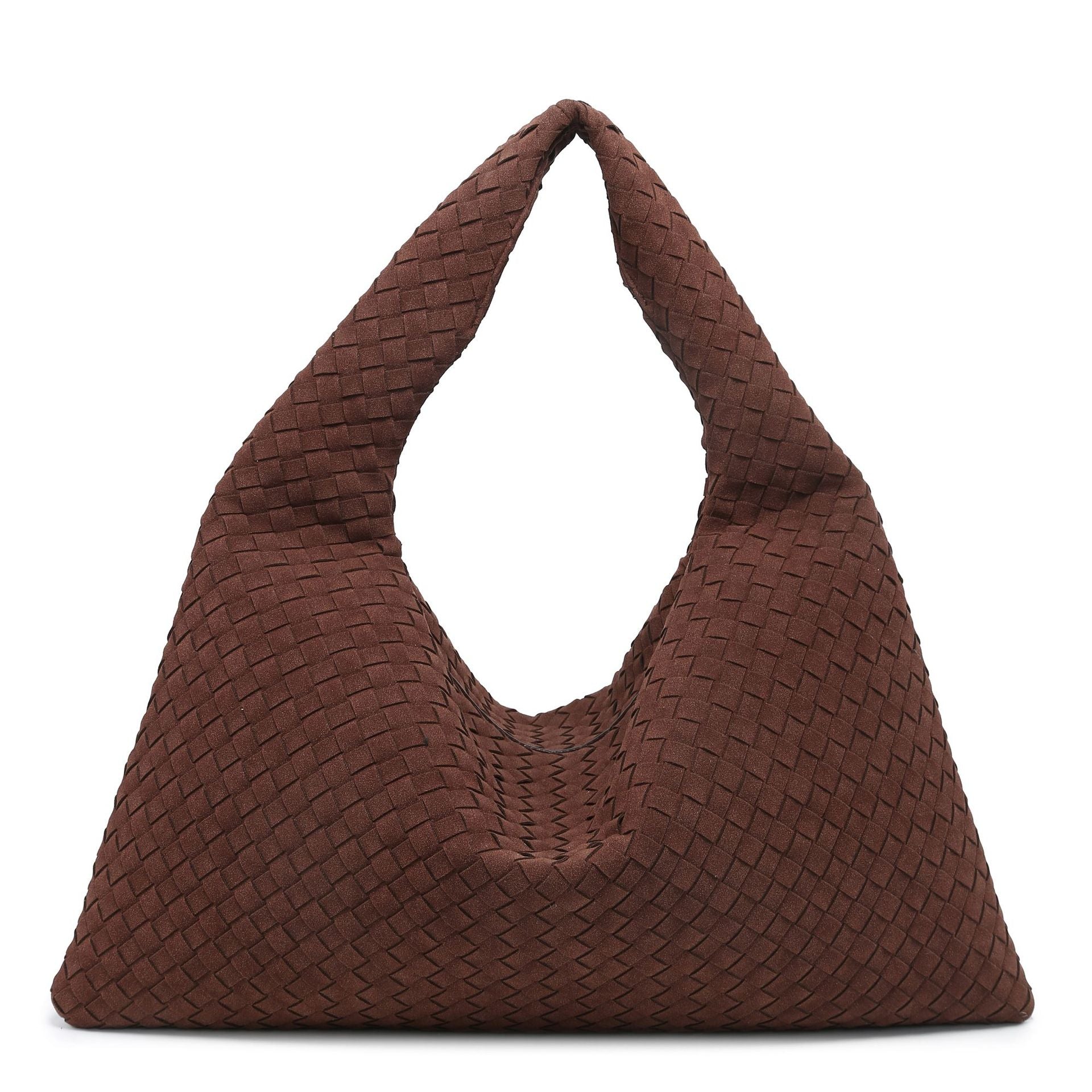 Handmade Suede Woven Solid Color Large Capacity Shoulder Bag Simple Casual