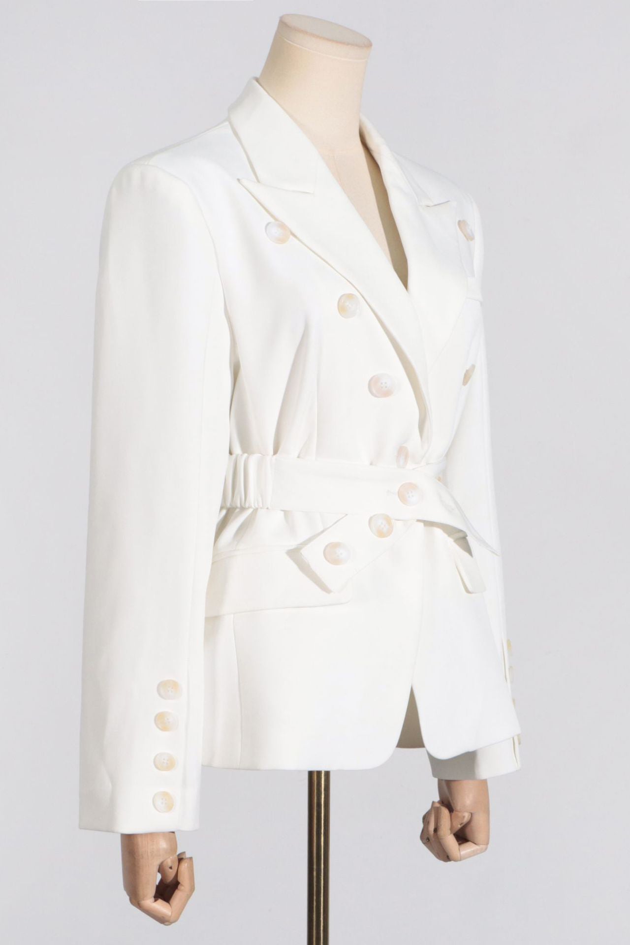 Belted Breast Blazer In White