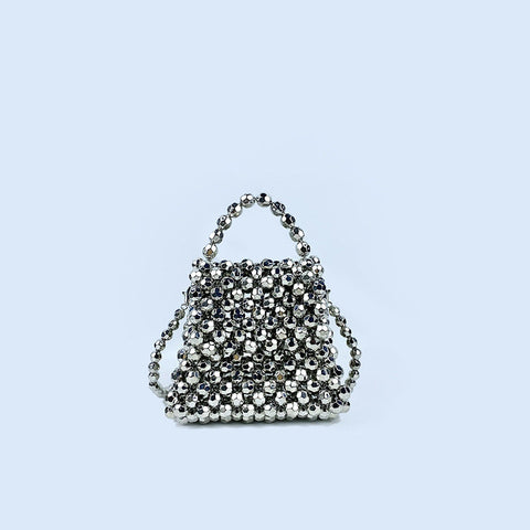 Petit sac à main bandoulière en perles noires Sac rétro fait main en perles pour célébrités sur Internet 