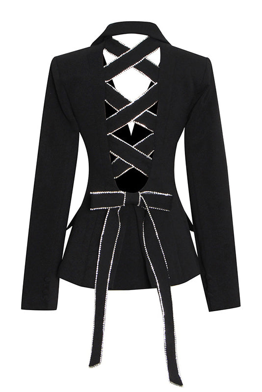 Cross-Back Bow-Embellished Slim-Fit Coat