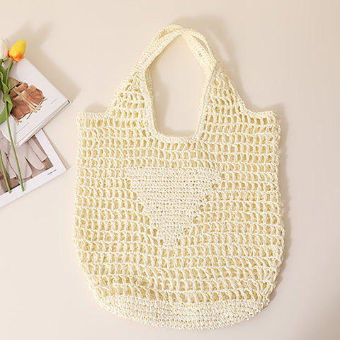 Large Capacity Hollow Out Cutout Straw Bag Fresh Candy Color One Shoulder Tote Portable Beach Bag