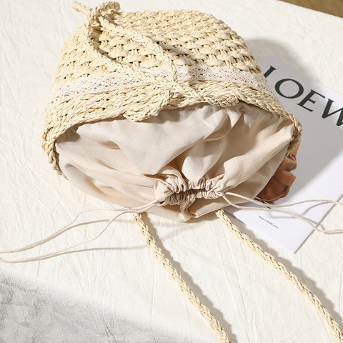 Straw Bag Lace Bow Fairy Seaside Vacation Beach Bag