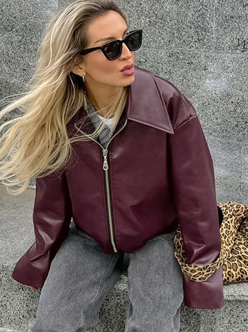 Faux Leather Zipper Jacket