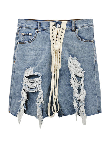 LACED UP DENIM SHORTS