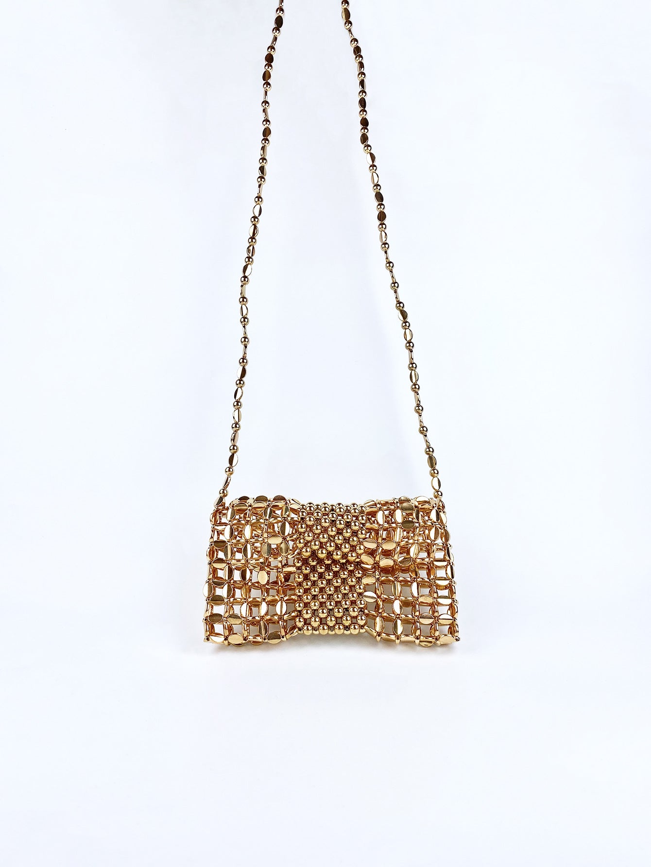 Sac à bandoulière tissé à la main en perles avec chaîne en argent pour téléphone portable et pièces de monnaie 