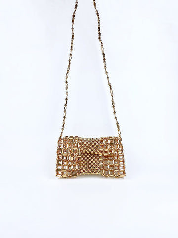 Sac à bandoulière tissé à la main en perles avec chaîne en argent pour téléphone portable et pièces de monnaie 