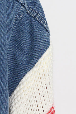 Knit Panel  Denim Button Jacket