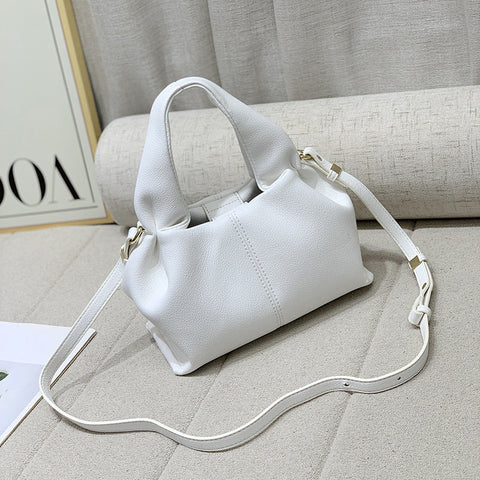 French Niche Boling Cloud Bag Lychee Pattern Soft Leather All Match Open Handbag One-Shoulder Crossboby Bag