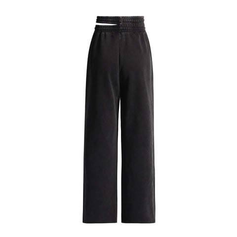 Asymmetrical Cut Out Elastic-Waist Wide-Leg Track Pants