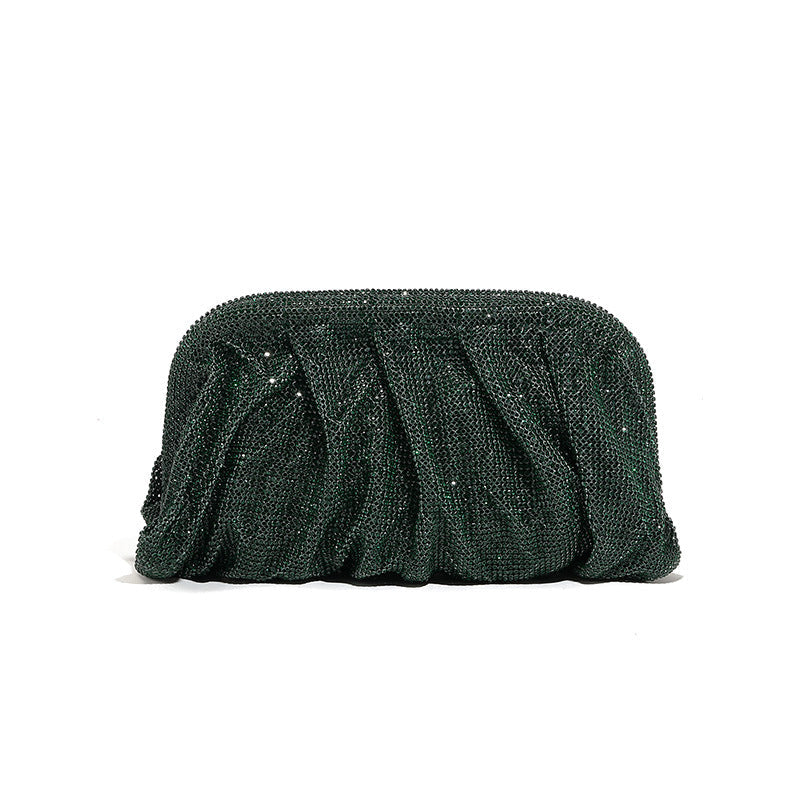 Hochwertige, von Hand mit Diamanten besetzte Clutch mit plissierter Kette und Strasssteinen sowie Wolkenclip, Dinner-Tasche, Umhängetasche mit einer Schulter 