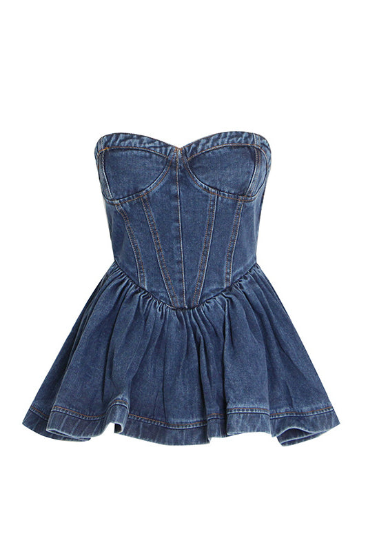 Denim Strapless Mini Skirt Tops