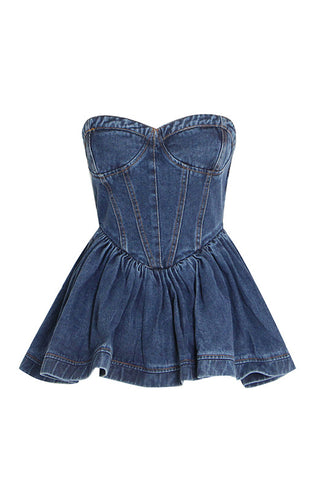 Denim Strapless Mini Skirt Tops