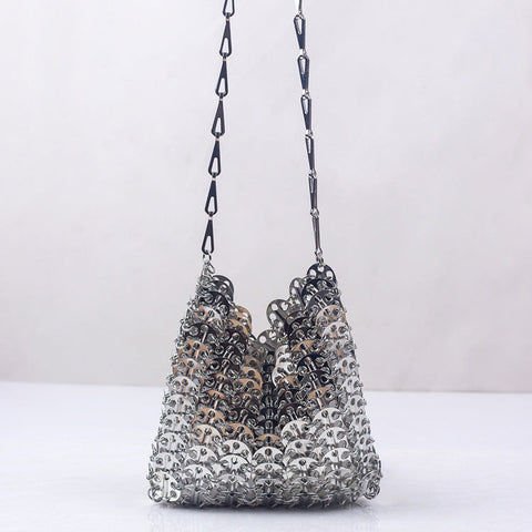 Sac à bandoulière en métal à sequins de grande capacité pour téléphone portable, sac à bandoulière fait à la main, tendance 