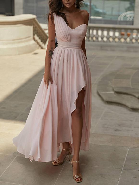 Chiffon Off-shoulder Slim Fit Irregular Hem Dress