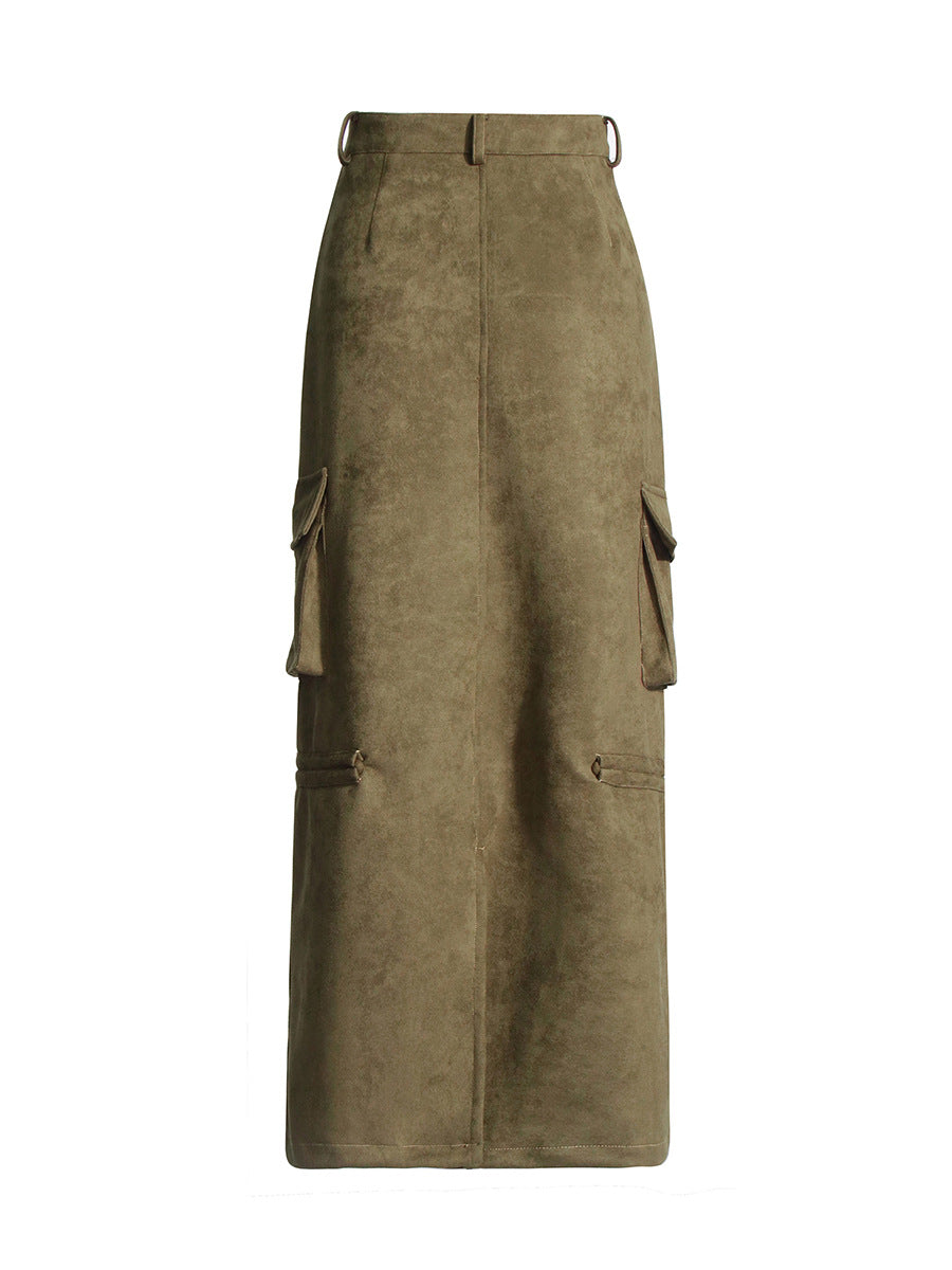 Patchwork Hollow Out Stand Collar Jackets+Cargo Maxi Skirt