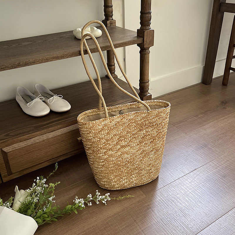 Simple Straw Shoulder Straw Bag Vacation Beach Bag