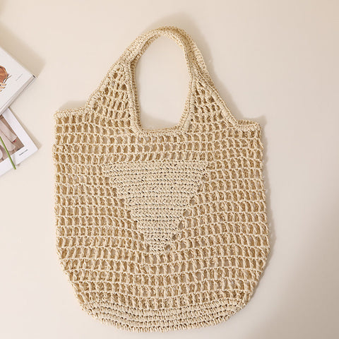 Large Capacity Hollow Out Cutout Straw Bag Fresh Candy Color One Shoulder Tote Portable Beach Bag