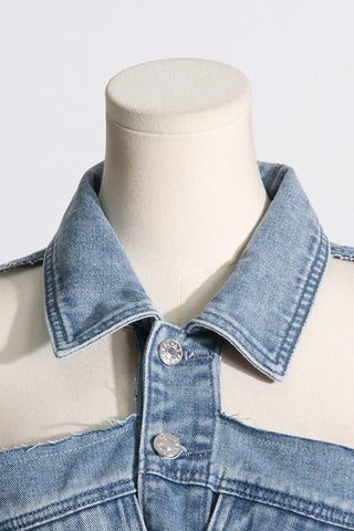 Open Shoulder Irregular Style Crop Denim Coat