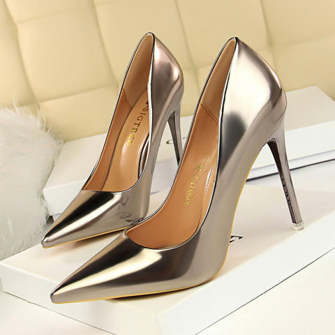 Metal Heel High Heel Low Cut Pointed Toe Nightclubs Thinner High Heels Thin Shoes