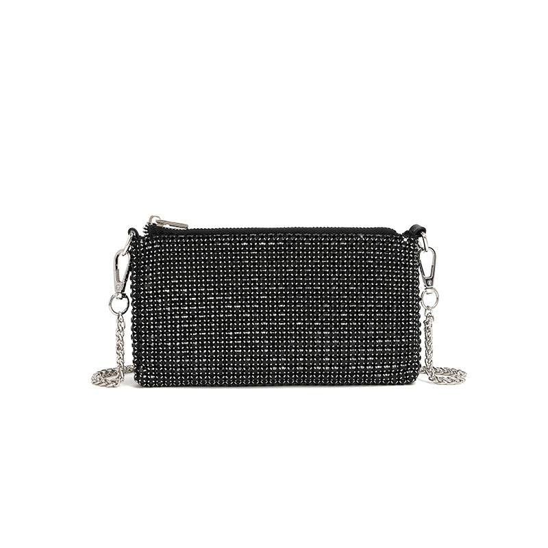 Sac messager à bandoulière avec chaîne en strass et diamants 