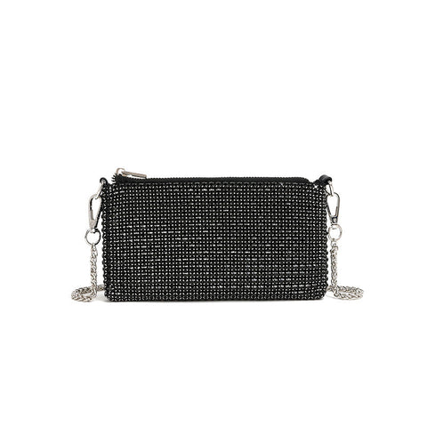 Sac messager à bandoulière avec chaîne en strass et diamants 