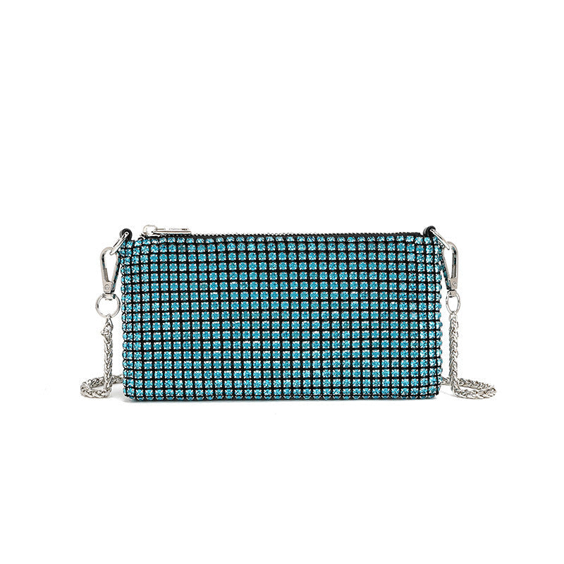 Sac messager à bandoulière avec chaîne en strass et diamants 