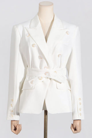 Belted Breast Blazer In White