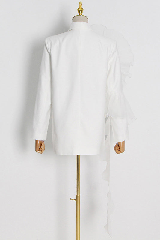 Sheer Mesh Ruffled Irregular Loose Fit Trench Coat - White