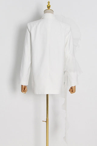 Sheer Mesh Ruffled Irregular Loose Fit Trench Coat - White