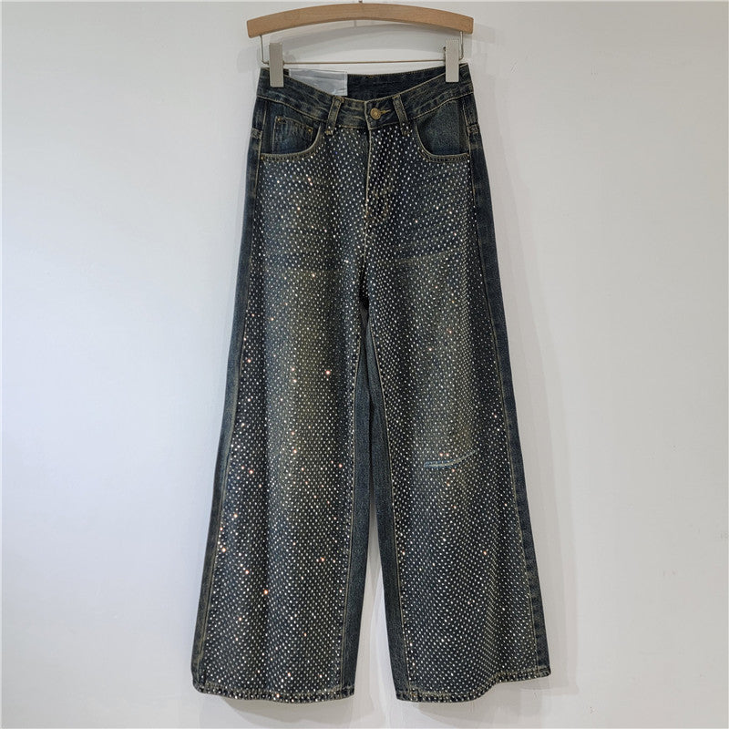 Jean large à motif diamant très résistant, pantalon ample droit, pantalon en denim